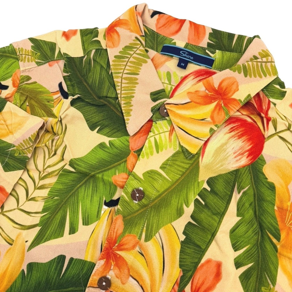 Shore Brand Shirt Mens M Tropical Banana Leaf Floral Viscose Stretch Hawaiian SS